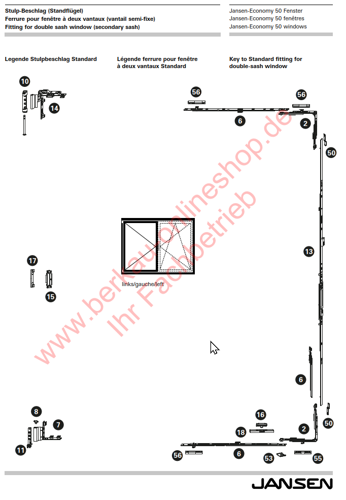 Jansen-Economy 50 Fenster Stulp-Beschlag (Standflügel)